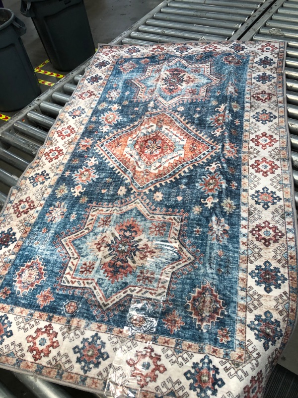 Photo 1 of 3'X5' Distressed Vintage Style blue and red multi colored area rug 