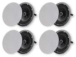 Photo 1 of Micca 8" 2-Way in Ceiling or Wall Round Speakers, 4 Pack, 8 Inch Woofer, 9.75" Cutout Diameter, Low Profile Rimless Design, for Indoor Rooms or Covered Outdoor Porches, White, Paintable
