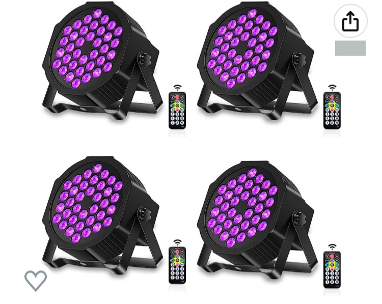 Photo 1 of Black Lights U`King 72W UV LED Blacklight Uplights Par Lights Stage Lights by DMX and Remote Control for Disco Stage Lighting Wedding Birthday Party (4 Packs)