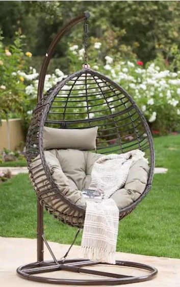 Photo 1 of ***FRAME/STAND ONLY***
Multi-Brown Steel Egg-Shaped Patio Swing with Khaki Cushion
