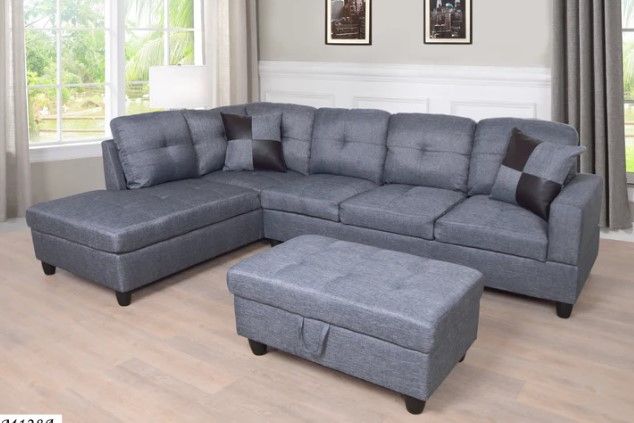 Photo 1 of *incomplete* MEGA Furnishing 3 PC Sectional Sofa Set, Gray Linen Lift -Facing Chaise with Free Storage Ottoman
