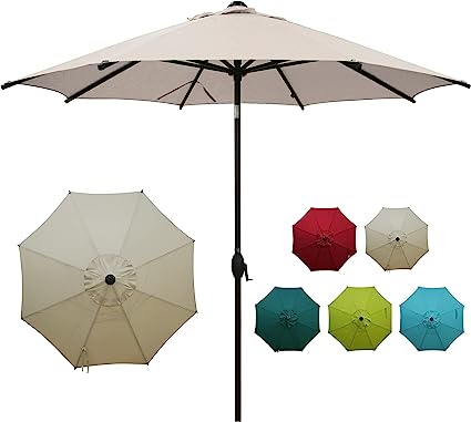 Photo 1 of GREY-Abba Patio Patio Umbrella Market Outdoor Table Umbrella with Auto Tilt and Crank for Garden, Lawn, Deck, Backyard & Pool, 8 Sturdy Steel Ribs,
