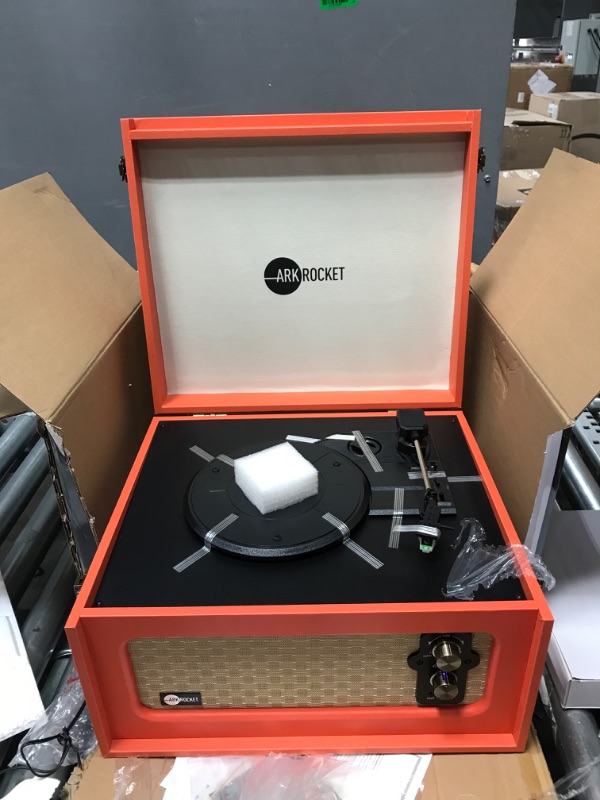 Photo 3 of PEACH- Arkrocket 3-Speed Bluetooth Record Player Retro Turntable with Built-in Speakers and Removable Legs (Orange)