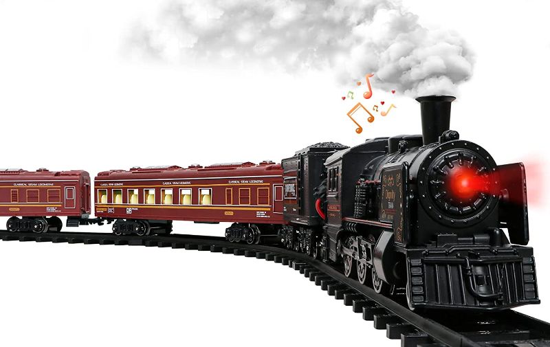 Photo 1 of  Train Set for Boys - Metal Alloy Electric Trains w/Steam Locomotive,Passenger Carriages & Tracks,Train Toys w/Smoke,Sounds & Lights,Christmas Toys for 3 4 5 6 7+ Years Old Kids