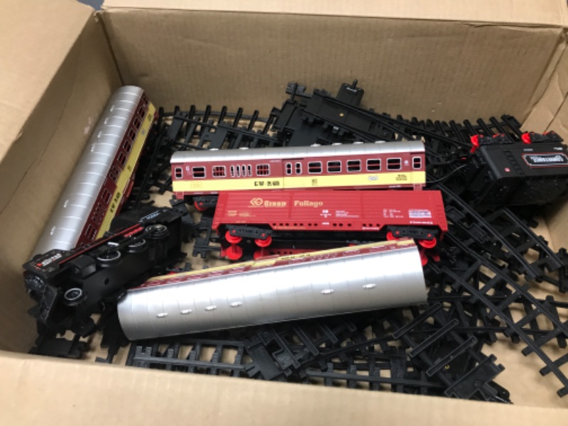 Photo 2 of  Train Set for Boys - Metal Alloy Electric Trains w/Steam Locomotive,Passenger Carriages & Tracks,Train Toys w/Smoke,Sounds & Lights,Christmas Toys for 3 4 5 6 7+ Years Old Kids