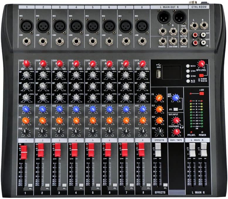 Photo 1 of Live Studio Audio Mixer Live Performance Mixing Console Stage Mixer DJ Recording Mixer Sound Board Mixer Bluetooth USB Pro Music Instruments (8 single chanel)
