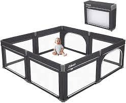 Photo 1 of Baby Playpen Foldable, Heyo.Ja Large Play Yard, Playpen for Babies and Toddlers, Play Pens for Babies and Toddlers with Gate, Indoor & Outdoor Portable Play Pen (47"×63") 47x63in Cold Grey