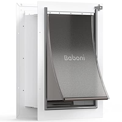 Photo 1 of (major damage ) Baboni Pet Door for Wall, Steel Frame and Telescoping Tunnel, Aluminum Lock, Double Flap Dog Door and Cat Door, Strong and Durable (Pets Up to 100 Lb) -Large