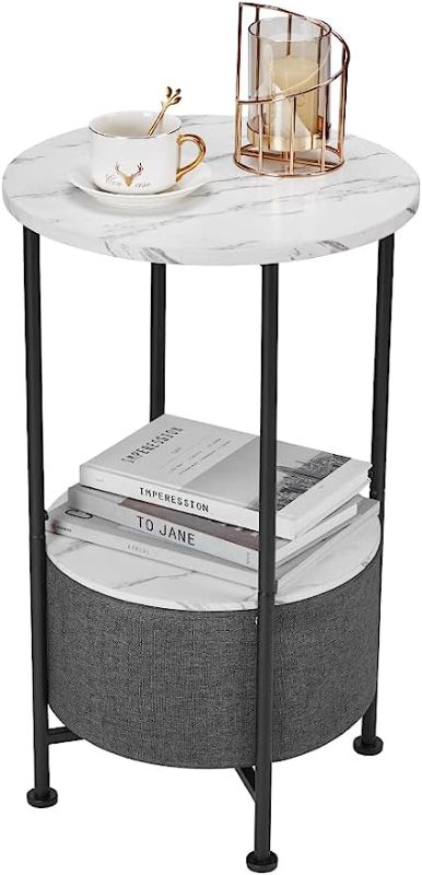 Photo 1 of **SEE NOTES**
LEMONDA 26" High Marble White Round End Table with Storage, Small 2 Tiers Round Side Table with Basket for Small Spaces Marble 15.8x26 inch