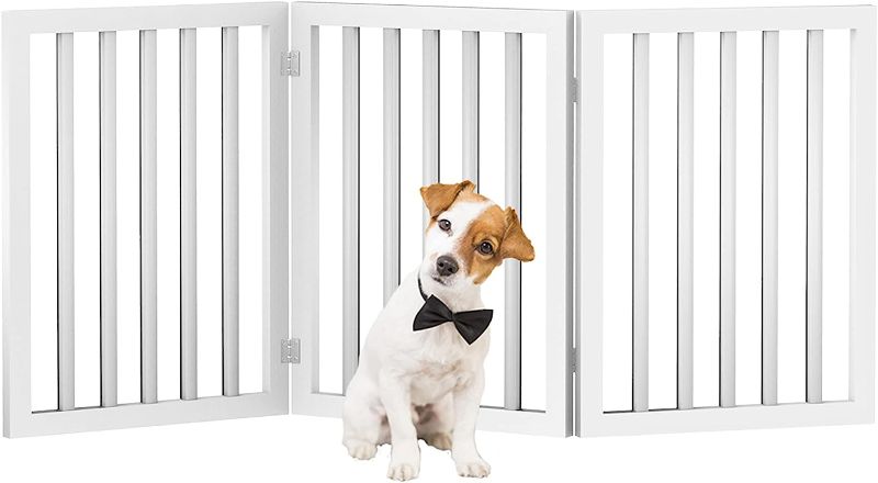 Photo 1 of  Dog Gate for Doorways, Stairs or House â€“ Freestanding, Folding, Accordion Style, MDF Wooden Indoor Dog Fence,White