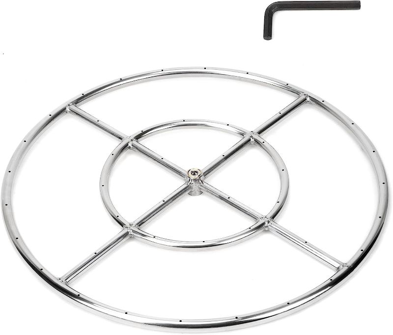 Photo 1 of  24 Inch Round Fire Pit Burner Ring for Natural Gas & Propane Fire Pit Fireplace - 304 Stainless Steel Fire Pit Burner for Indoor & Outdoor, BTU 296,000 Max