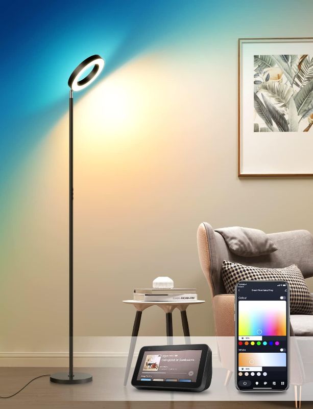 Photo 1 of Floor Lamp, 2400LM Smart RGBW LED Standing Lamp with Modern Double-Side Lighting, WiFi APP Control, Works with Alexa, 2700K-6400K Color Changing Dimmable Tall Lamps for Living Room Bedroom