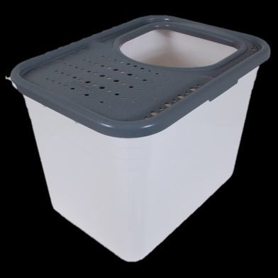 Photo 1 of 42058 Top Entry Litter Pan, BLACK BIN WITH WHITE LID
