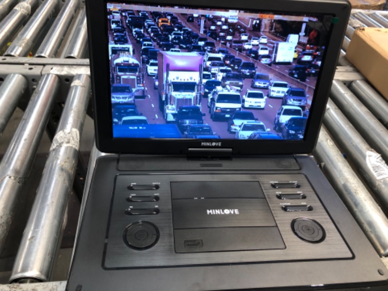 Photo 2 of MINLOVE 17.9" Portable DVD Players, DVD Player for Car with 15.6" Large HD Screen/6 Hrs Rechargeable Battery/Car Charger, Region Free, Support AV in&Out/CD/DVD/SD Card/USB, Black*****MISSING REMOTE & CHARGING CABLES *****
