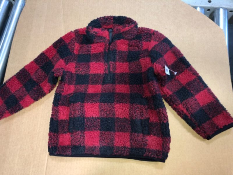 Photo 1 of Amazon Essentials Boys and Toddlers' Polar Fleece Lined Sherpa Quarter-Zip Jacket 3T Red, Exploded Buffalo Check