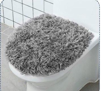 Photo 1 of  Toilet Lid Cover for Bathroom, Machine Washable, Plush Shag Seat Covers, Dries Quickly, Soft Fluffy Fabric 17.7 x 19.7 Fits Standard Toilet Lids, Elastic Bathroom Decor, 1 Gray
