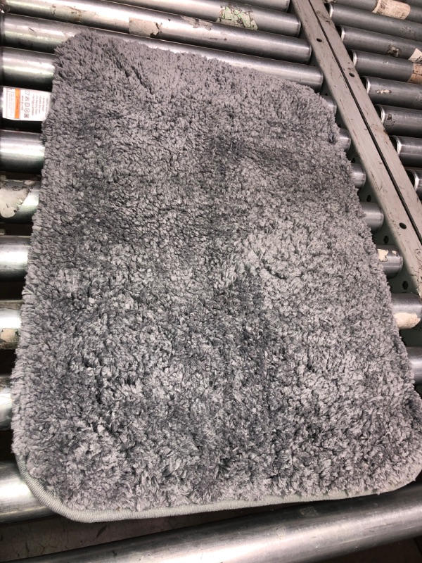 Photo 2 of 24x17 Short Grey Chenille Soft Shag Bathroom Rug 100% Polyester  Thermo-Plastic Non-Slip Rubber Backing 