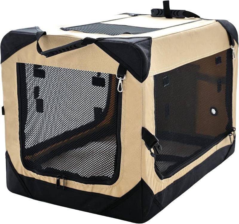 Photo 1 of Pettycare 36 Inch Collapsible Dog Crate for Large Dogs, 4-Door Foldable Soft Dog Kennel with Chew Proof Mesh Windows, Indoor & Outdoor Travel Dog Crate, Soft Side Dog Crate,Beige