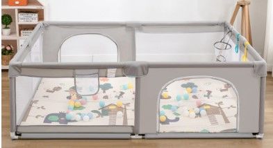 Photo 1 of Baby Playpen with Mat, Cuddor 79'' x 59'' Large Play Yard for Infants/Toddlers Girls & Boys, Light Grey
