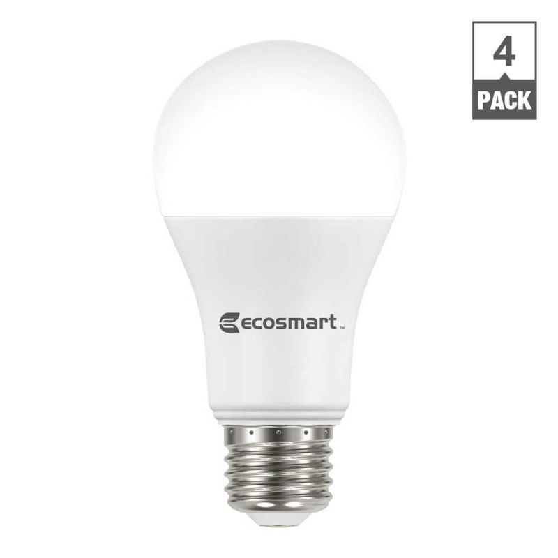 Photo 1 of 4 pack - EcoSmart 100-Watt Equivalent A19 Non-Dimmable CEC LED Light Bulb Soft White (4-Pack)
