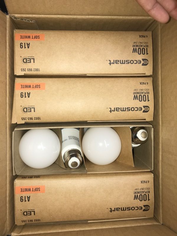 Photo 1 of 4 pack - EcoSmart 100-Watt Equivalent A19 Non-Dimmable CEC LED Light Bulb Soft White (4-Pack)
