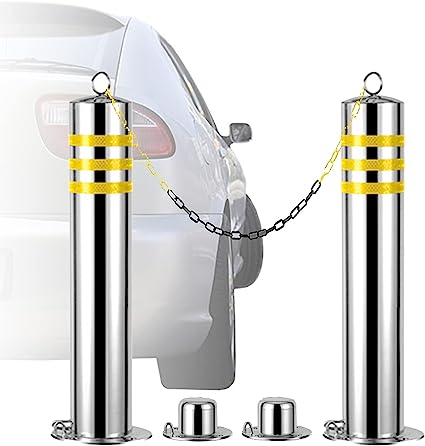 Photo 1 of 2 Parking Bollards with Lock and Base, Stainless Steel Parking Post Removable Parking Pole for Traffic-Sensitive Area(Size:650x89mm)