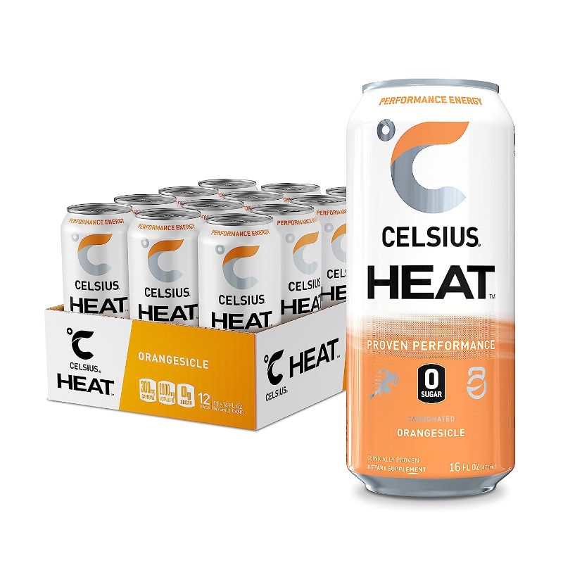 Photo 1 of **EXP 7/23**
CELSIUS HEAT Orangesicle Performance Energy Drink, Zero Sugar, 16oz. Can (Pack of 12)