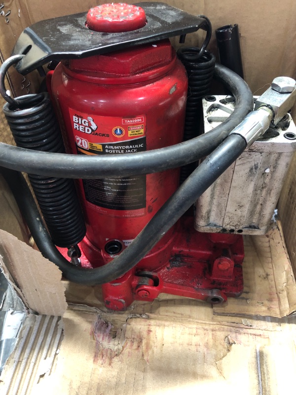 Photo 2 of BIG RED TA92006 Torin Pneumatic Air Hydraulic Bottle Jack with Manual Hand Pump, 20 Ton Capacity, Red & T92007A Torin Hydraulic Stubby Low Profile Welded Bottle Jack, 20 Ton Capacity, Red 20 Ton (40,000 LBs) Pneumatic Air Jack + T92007A Jack, 20 Ton