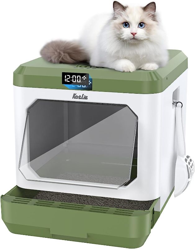 Photo 1 of  Smart Odor Removal Cat Litter Box, XL Large Cat Litter Box Covered, Enclosed Litter Box for Multiple Cats, Easy Clean Kitty Litter Box Indoor No Smell, Includes Scoop and Mat, Anti-Leakage
