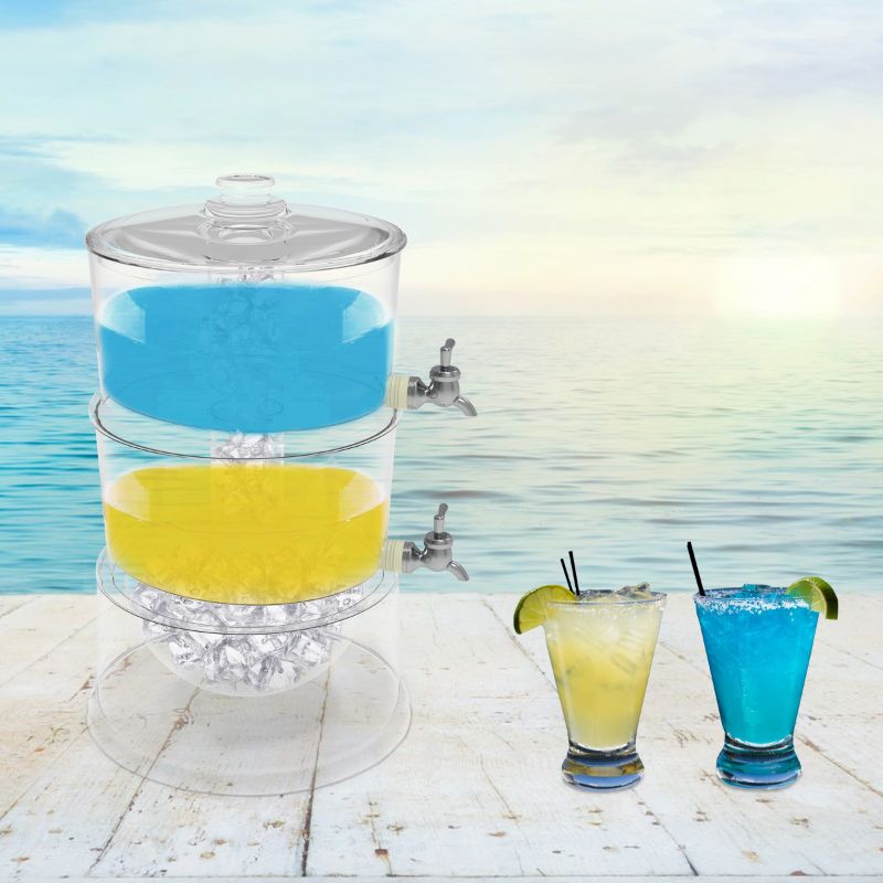 Photo 1 of 2-Tier Beverage Dispenser- Stackable Layers, Inner Ice Cylinders & Spigots- Holds 1.7 Gallons Shatterproof Drink Stand for Parties by Classic Cuisine
