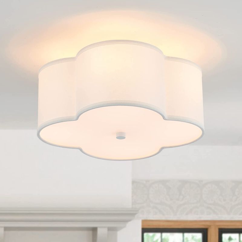 Photo 1 of MhyTogn Semi Flush Mount Ceiling Light Fixture, Modern Close to Ceiling Lamp with Cream White Fabric Drum Shade for Nursery Kids Room Bedroom Kitchen Hallway Entryway 4-Light
