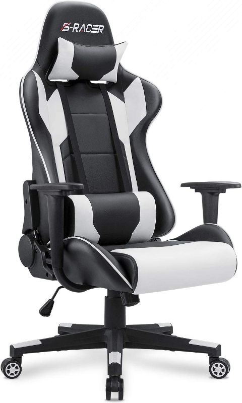 Photo 1 of Homall Gaming Chair Office Chair High Back Computer Chair Leather Desk Chair Racing Executive Ergonomic Adjustable Swivel Task Chair with Headrest and Lumbar Support (White)
