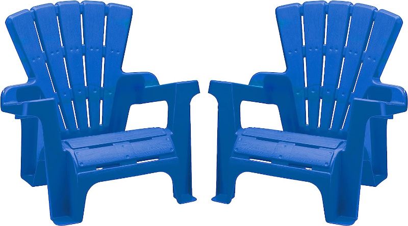 Photo 1 of American Plastic Toys Kidsâ€™ Adirondack (Pack of 2), Outdoor, Indoor, Beach, Backyard, Lawn, Stackable Lightweight, Portable, Wide Armrests, Comfortable Lounge Chairs for Children, Blue (2pk)
