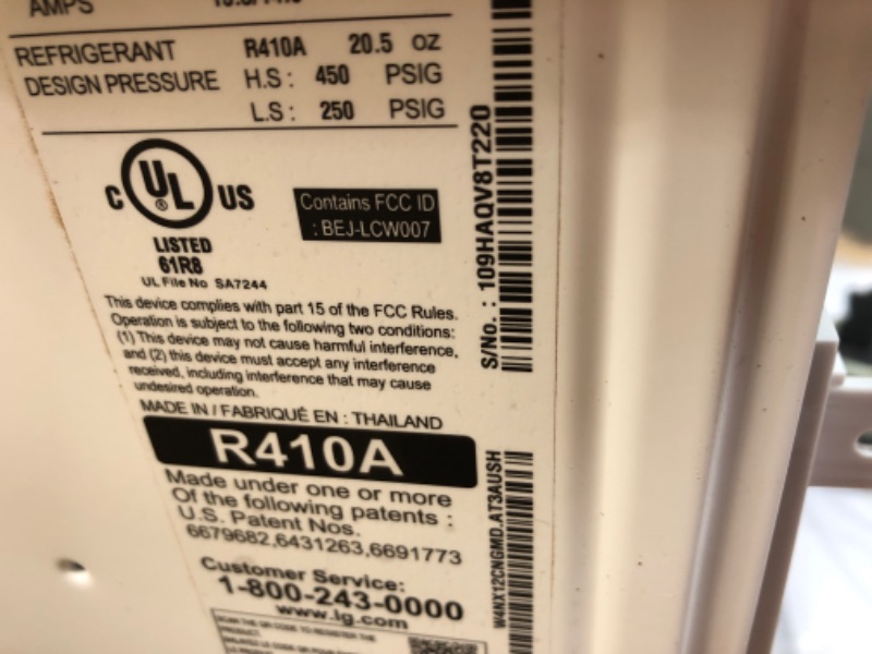 Photo 3 of **SEE NOTES**
LG 12,000 BTU Window Air Conditioner with Supplemental Heat, Cools 550 Sq.Ft. (22' x 25' Room Size), Electronic Controls with Remote, 2 Cooling, Heating & Fan Speeds, Slide In-Out Chassis, 230/208V
