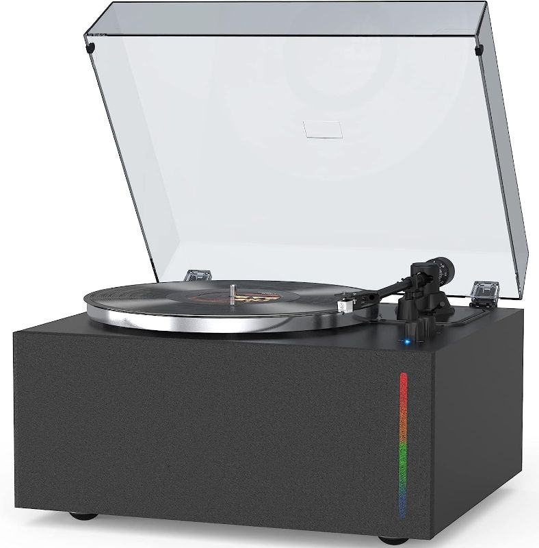 Photo 1 of **SEE NOTES**
High Fidelity Record Player Built-in Speakers Belt Drive Turntable for Vinyl Records with Magnetic Cartridge, Vinyl Player with Colored Light Strip Wireless AUX Input Turntable with Four Speakers(40W)
