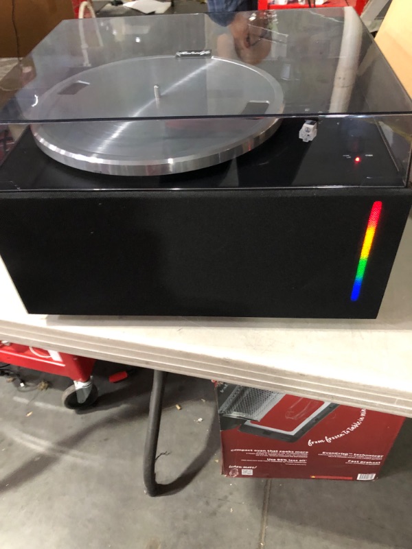 Photo 3 of **SEE NOTES**
High Fidelity Record Player Built-in Speakers Belt Drive Turntable for Vinyl Records with Magnetic Cartridge, Vinyl Player with Colored Light Strip Wireless AUX Input Turntable with Four Speakers(40W)
