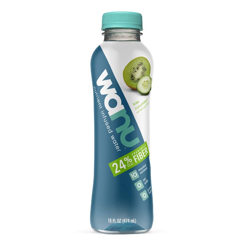 Photo 1 of * 7/25/2023* wanu water, Prebiotic Fiber & Nutrient Infused Flavored Water w/Gut Health & Immunity Benefits, 100% Vitamin B12 for Natural Energy, Kiwi Cucumber, 16oz Bottles (Pack of 12)