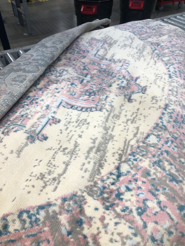 Photo 1 of 8' Round Area Rug White/Pink/Blue 