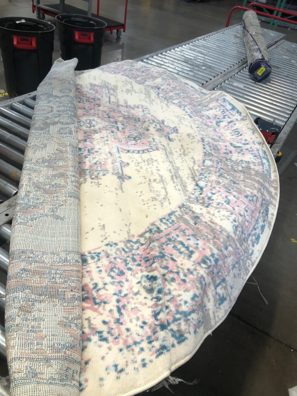 Photo 1 of 8' Round Area Rug White/Pink/Blue 