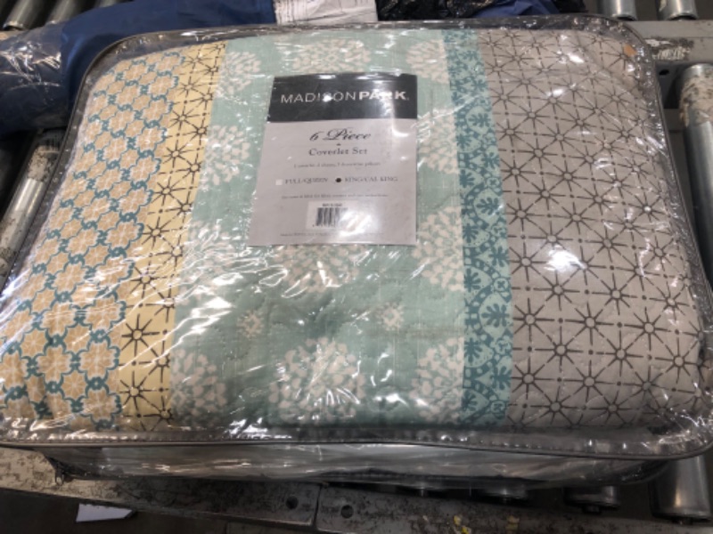 Photo 2 of Madison Park 100% Cotton Quilt Set Floral Print, Double Sided Stitching, All Season, Lightweight Coverlet Shabby Chic Bedding Layer, Matching Shams, King/Cal King(104"x94"), Green Yellow 6 Piece Willa, Green/Yellow King/Cal King(104"x94") Coverlet Set