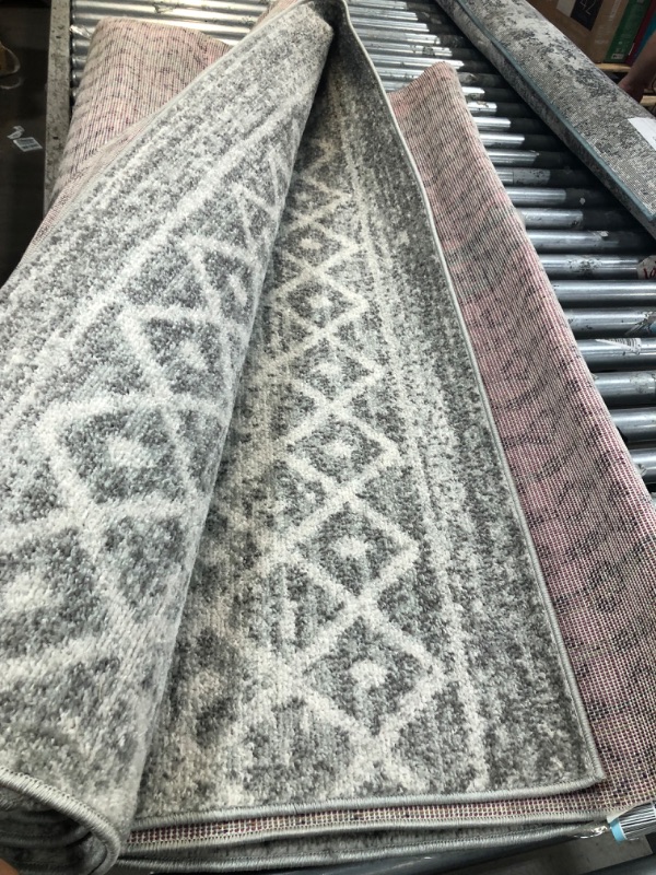 Photo 1 of  Dark Gray/Ivory 8 ft. x 10 ft. Geometric Tribal Diamond Area Rug
