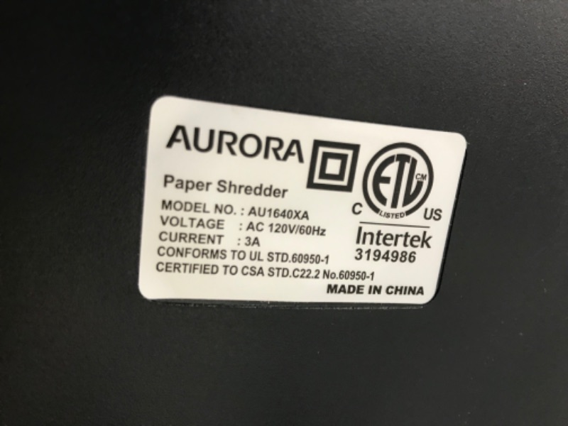 Photo 4 of Aurora Anti-Jam 16-Sheet Crosscut Paper/ CD and Credit Card Shredder/ 5-gallon pullout basket 30 Minutes Continuous Run Time