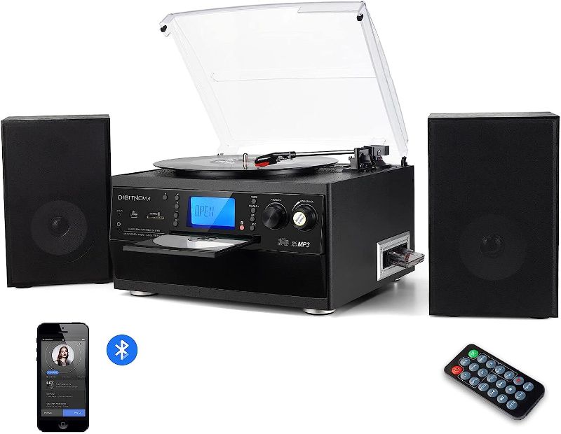 Photo 1 of DIGITNOW Bluetooth Record Player Turntable with Stereo Speaker, LP Vinyl to MP3 Converter with CD, Cassette, Radio, Aux in and USB/SD Encoding, Remote Control, Audio Music Player Built in Amplifier
