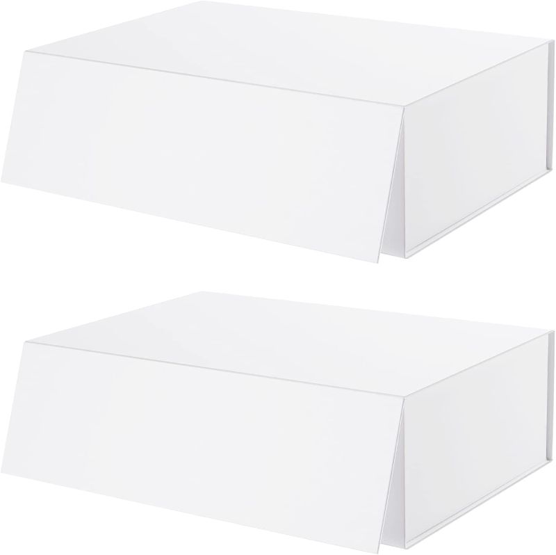 Photo 1 of  2 Large Gift Boxes 13.5x9x4.1 Inches, White Gift Boxes with Lids, Bridesmaid Proposal Boxes, Sturdy Gift Boxes, Collapsible Gift Boxes with Magnetic Closure (Matte White)