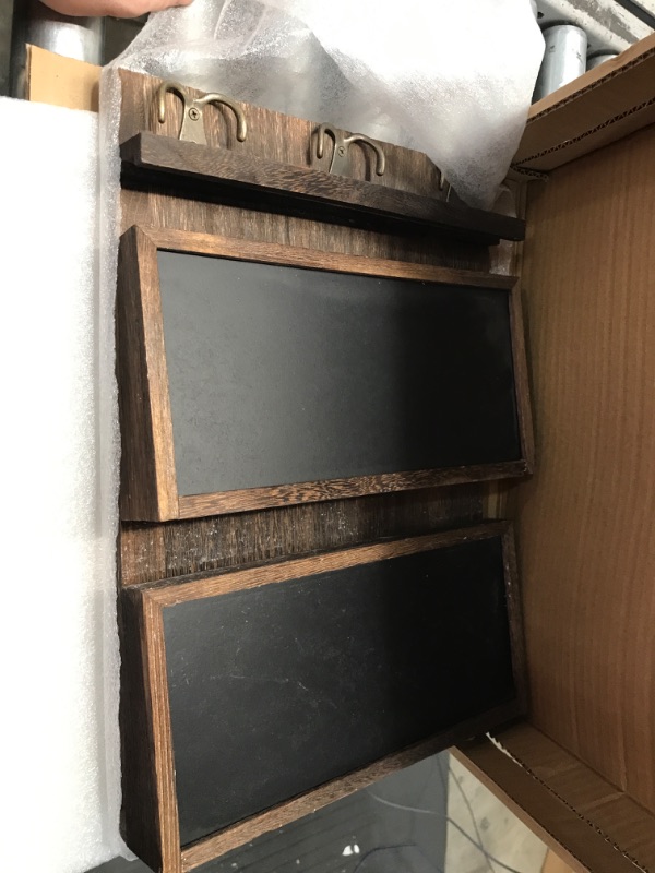 Photo 1 of Rustic 2-Slot Mail Sorter Organizer for Wall with Chalkboard Surface & 3 Double Key Hooks - Wooden Wall Mount Mail Holder Organizer – Wall Décor for Entryway Made of Paulownia Wood - Rustic Brown Rustic Brown - Large