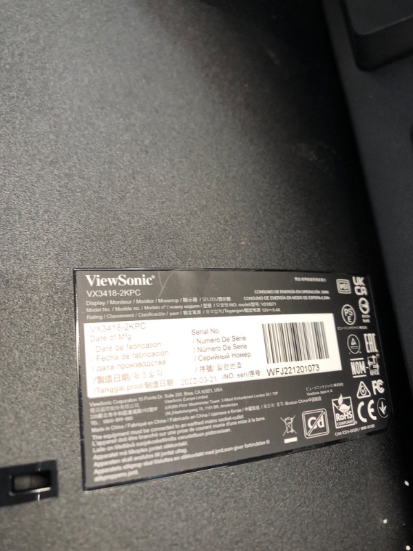 Photo 4 of ***Missing Power Cord***ViewSonic OMNI VX3418-2KPC 34 Inch Ultrawide Curved 1440p 1ms 144Hz Gaming Monitor