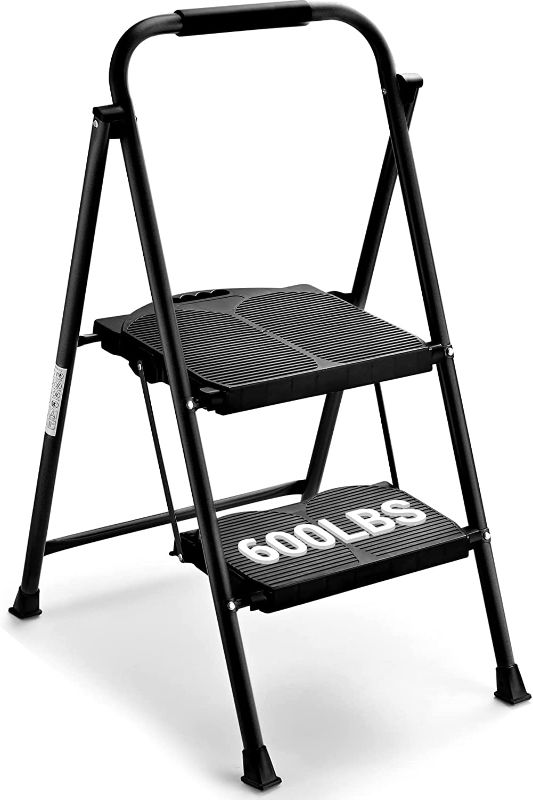 Photo 1 of ALPURLAD Step Ladder Extra Large & Wide 2 Step Stools Personalized Folding Step Stool Passed 800LBS US Test Anti-Slip Step Stools for Adults Household, Kitchen Foldable Step Stool
