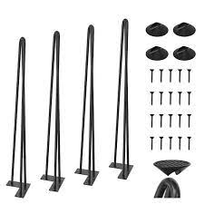 Photo 1 of Winsoon 28 in. Black Metal Bench Legs Hairpin Table Legs for Furniture Feet (Set of 4-Pack 3-Rod)
