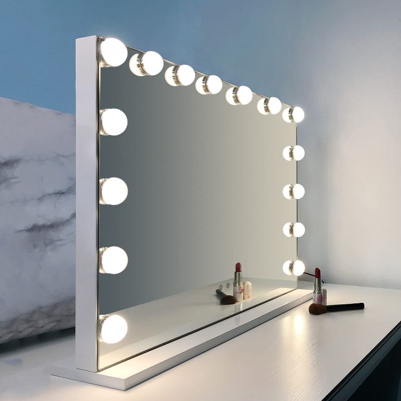 Photo 1 of 18X25 INCH  Vanity Mirror with Lights Large Makeup Mirror Lighted Hollywood Makeup Vanity Mirror Tabletop or Wall-Mounted Mirror with Dimmable LED Bulbs and USB Port for Bedroom & Dressing Room