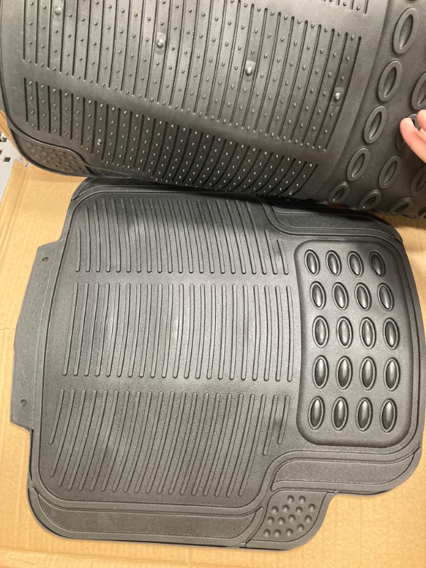 Photo 3 of BDK All Weather Rubber Floor Mats for Car SUV & Truck - 4 Pieces Set (Front & Rear), Trimmable, Heavy Duty Protection Black